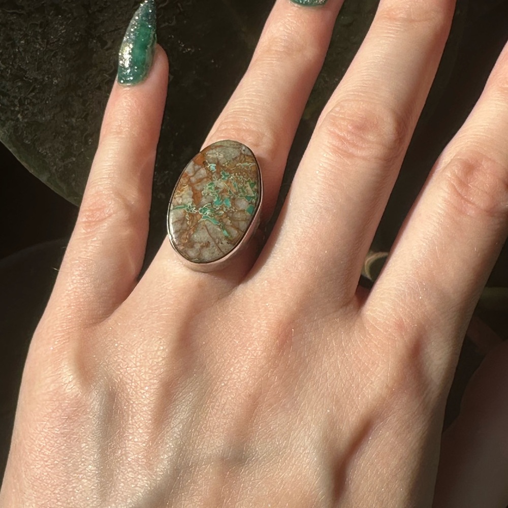 Navajo Boulder Turquoise Sterling Silver Ring by Scott Skeets - Picture 3 of 6